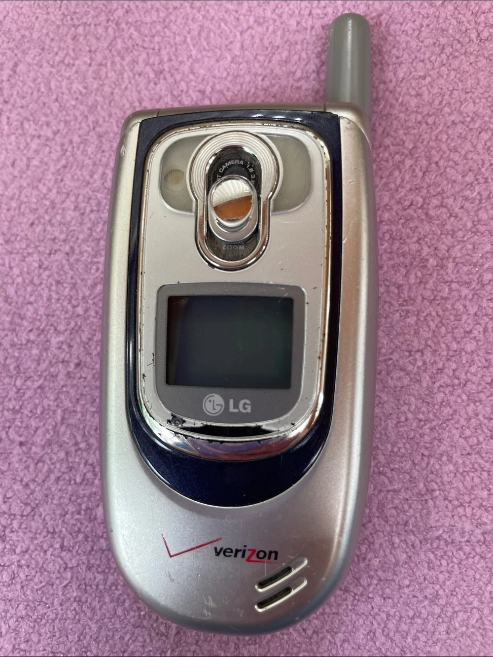 LG Silver Flip Phone with External Camera and Antenna